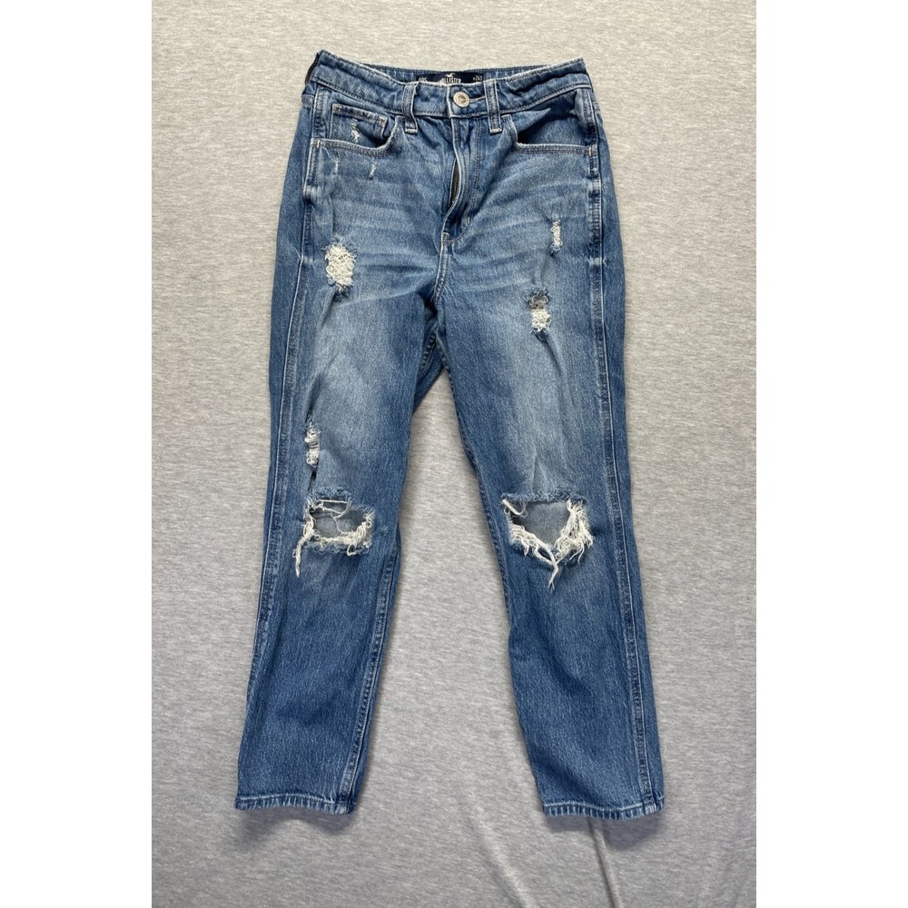 Hollister California Ultra High Rise Mom Jeans Women's 00S Blue Denim Distressed